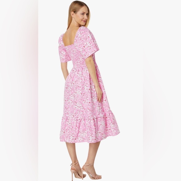 Draper James Deana Smocked Midi Dress in Pink Shadow Floral - Picture 2 of 5